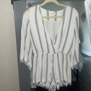 White and blue stripped romper - size small